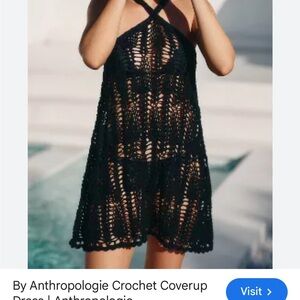 Anthropologie 1X Black Crochet Cover-Up Dress